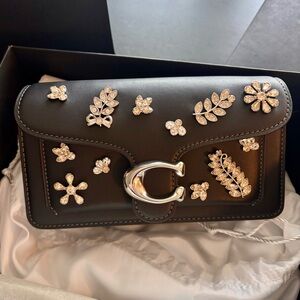 COACH Black Leather Crystal Floral Tabby 20 Crossbody Handbag Purse